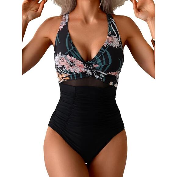 Eomenie Other - Eomenie Swimsuit Womens Medium One Piece Tummy Control Cross Back Floral Swim